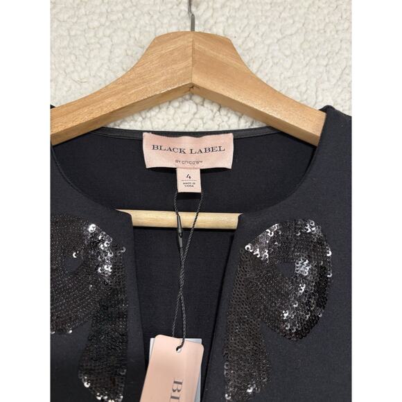 NWT Chicos Black Label Embellished Bow Dress Womens Size 4 Sequin 3/4 Sleeve - Picture 2 of 8